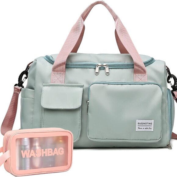 Small Gym Bag for Women, Travel Duffle Bag Carry On Weekender Bag with Shoe Comp - Picture 1 of 7